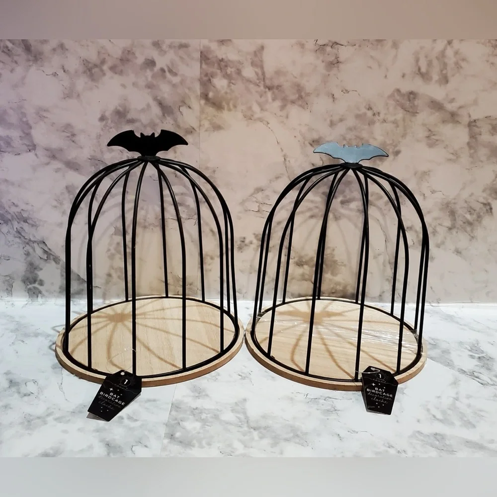 Halloween Black Metal Bat Bird Cage 7” x 8” In. Set Of 2 - Picture 1 of 5